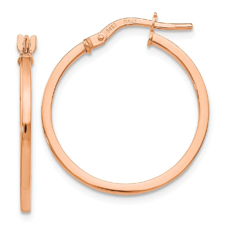 Trapezoid dangle earrings-14k Rose Gold Square Tube Round Hoop Earrings, 1.5 x 22mm (7/8 Inch)