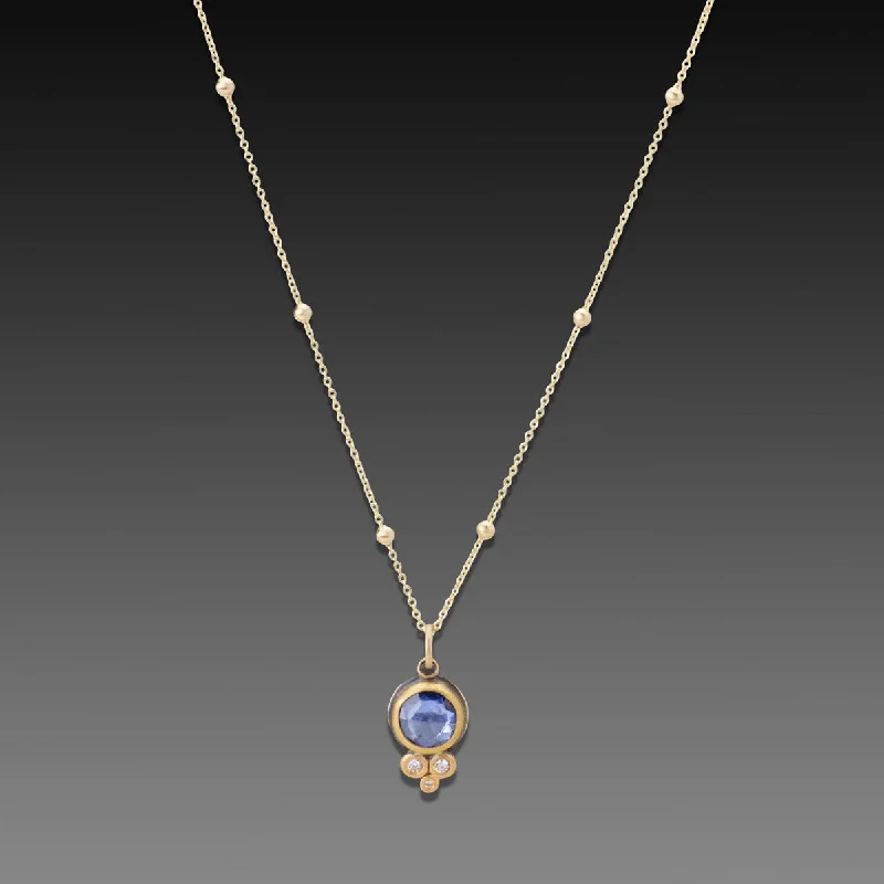 Bee charm necklaces-Sapphire Necklace with Diamond Trio