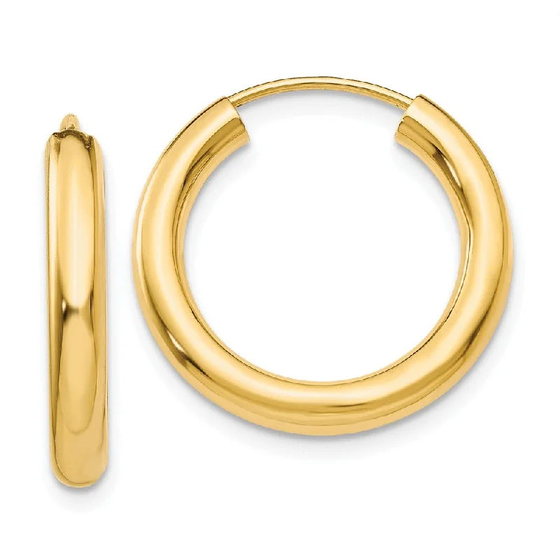 Broad hoop earrings-3mm x 20mm 14k Yellow Gold Polished Endless Tube Hoop Earrings