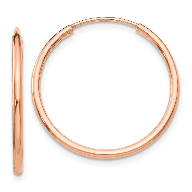 Shiny glass earrings-1.5mm x 22mm 14k Rose Gold Polished Endless Tube Hoop Earrings