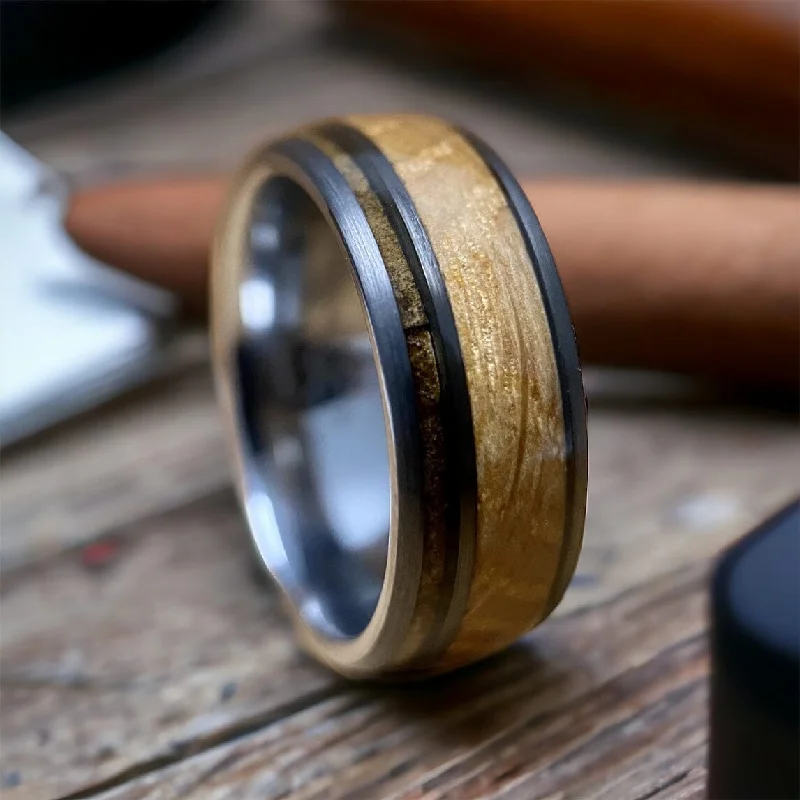 Smooth form rings-“The Winston Churchill” Kentucky Straight Bourbon Whiskey Barrel With Cigar Tungsten Ring