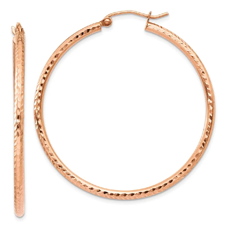 Intricate drop earrings-2mm x 40mm 14k Rose Gold Diamond-Cut Round Hoop Earrings