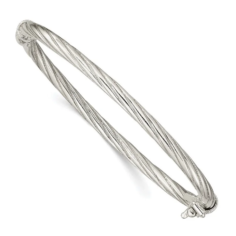 Chained link bracelets-Curata 925 Sterling Silver 6" Children's Twisted Hinged Bangle Bracelet