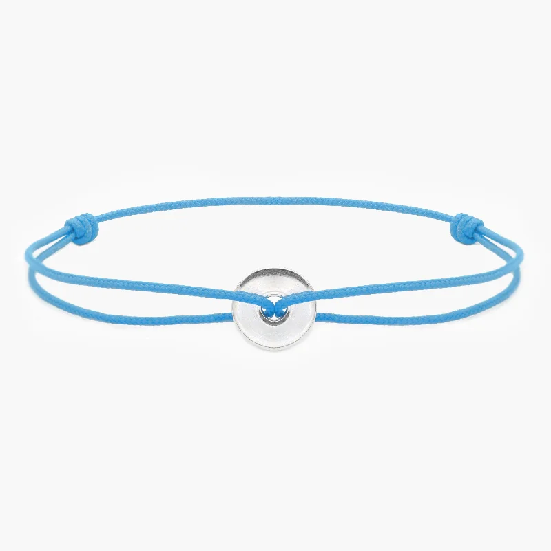 Shiny bead bracelets-Cord Bracelet With Sterling Silver Round Button (Santorini Blue)