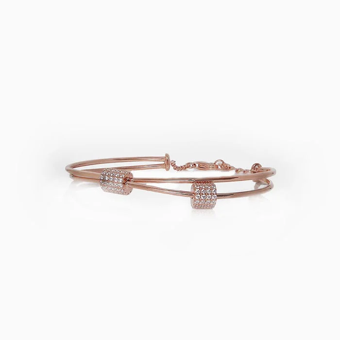 Hook clasp bracelets-Silver Rose Gold Clover Loop Bracelet