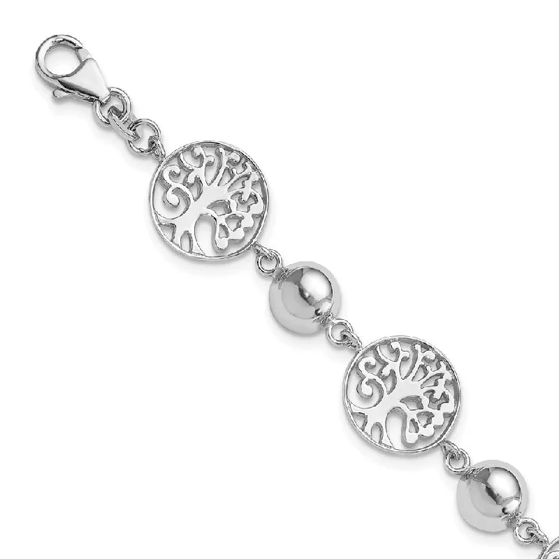 Tiny pearl bangles-925 Sterling Silver Rhodium-plated Round Tree and Circle Bracelet, 7" w/1in Extender