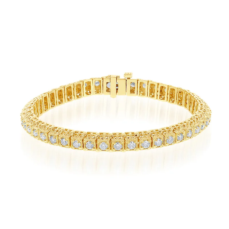 Sturdy stone bracelets-Straight Line Diamond Bracelet in Yellow Gold