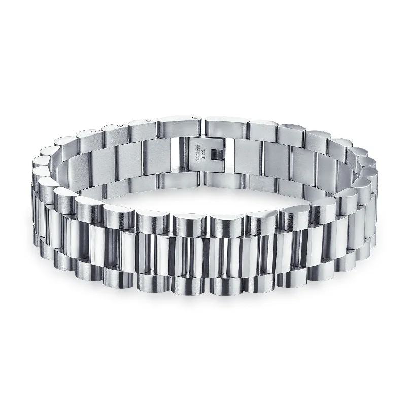 Gleaming diamond bangles-Classic Geometric Chain Link Bracelet Men Silver Tone Stainless Steel