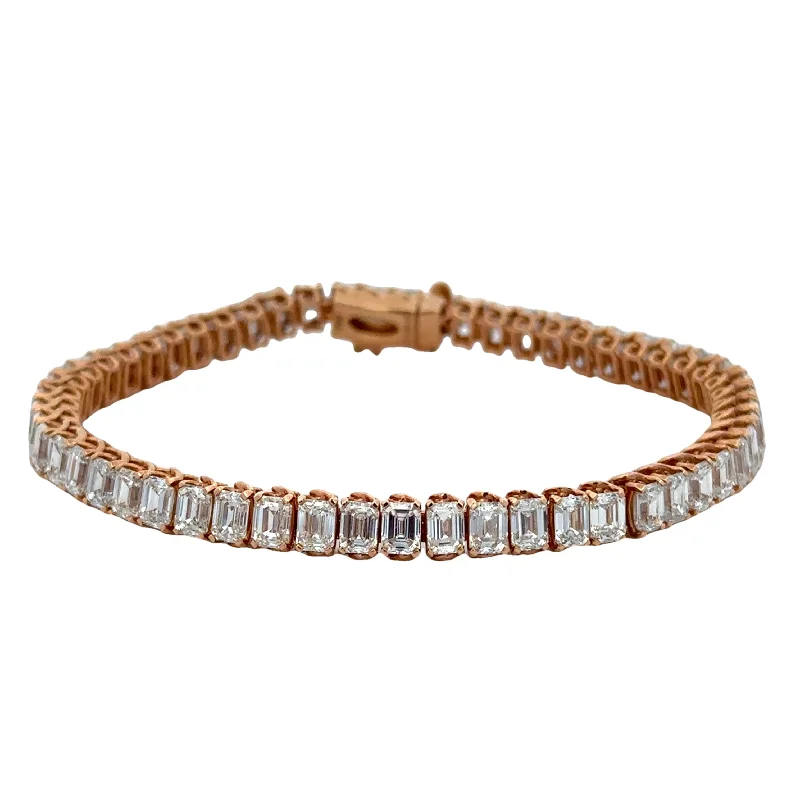 Braided bead bangles-14.87 CTW Emerald Cut Diamond Tennis Bracelet in 18K Rose Gold