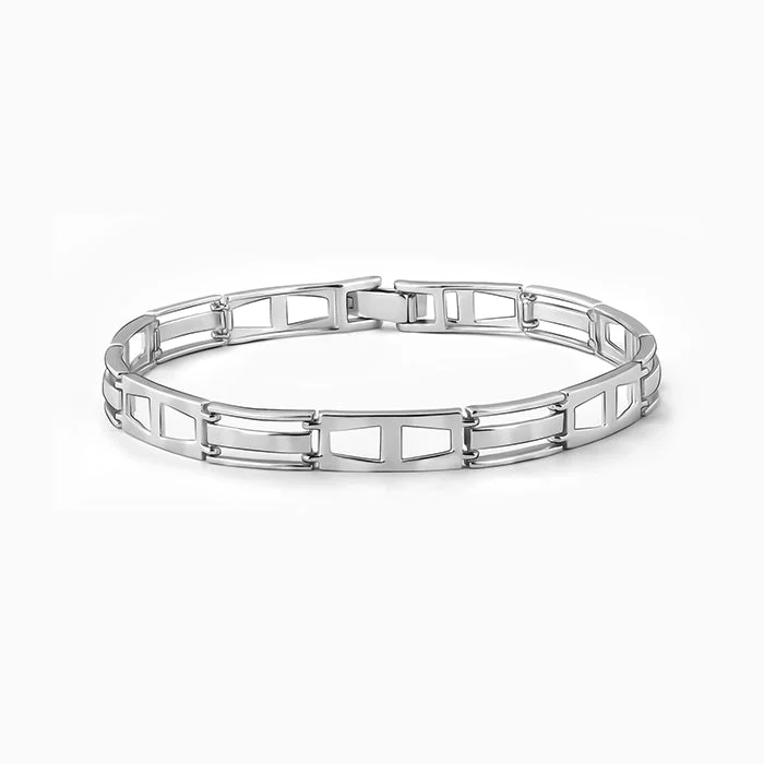 Akoya pearl bracelets-Silver Jazzy Link Bracelet For Him