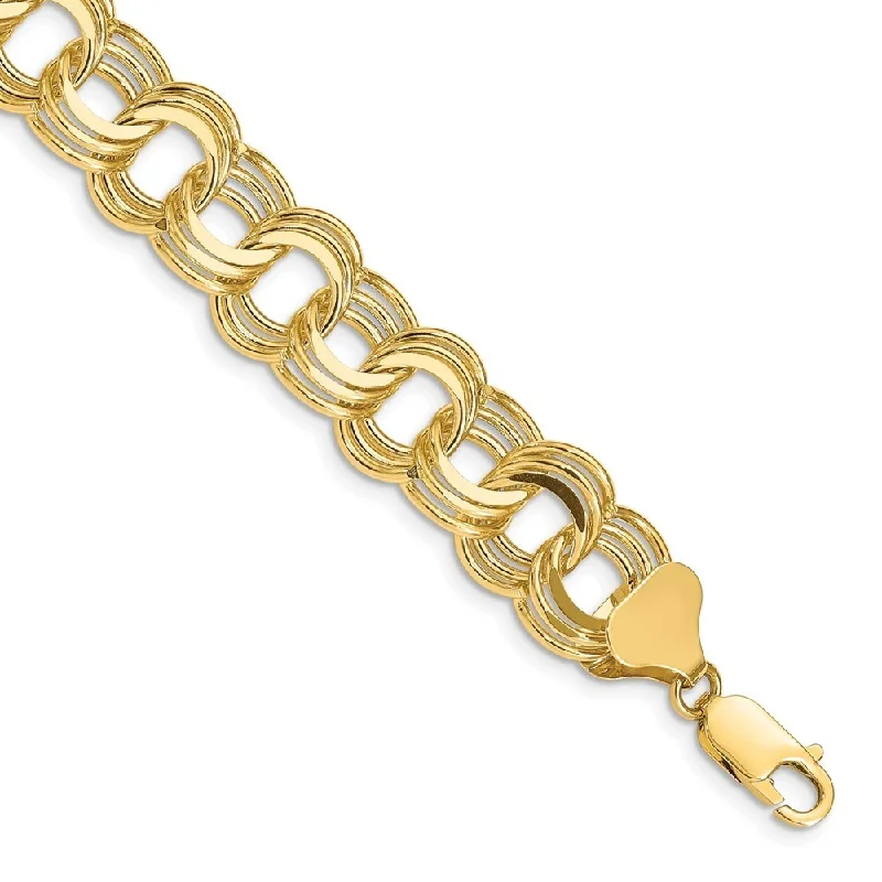 Bee motif bracelets-14k Yellow Gold 9mm Triple Link Charm Bracelet, 7"