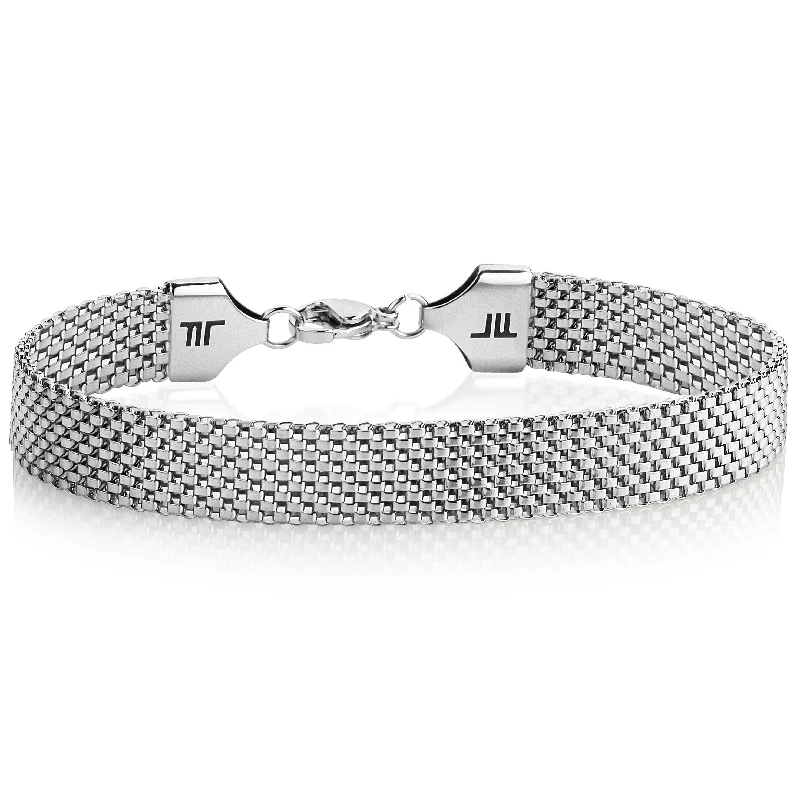 Shiny bead bracelets-London Fog 8 Inch Tailored Silver Plated Mesh Link Bracelet Unisex