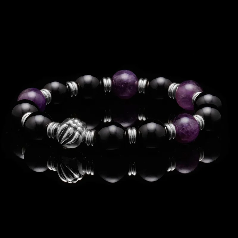 Spiral wire bangles-Dragon Claw bracelet with Amethyst, Obsidian