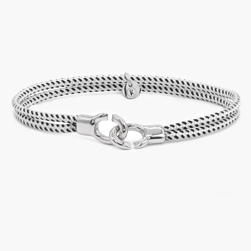 Oval link bracelets-Double Sailing Cord Bracelet With Silver Lock (Black/White)