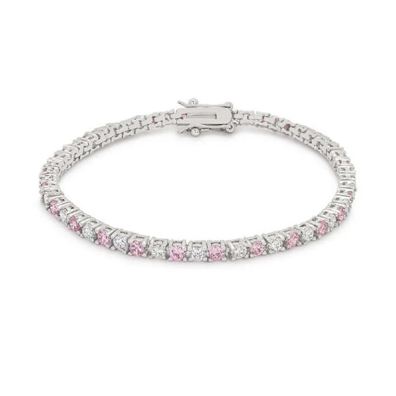 Embossed metal bangles-Rhodium-Plated CZ Tennis Bracelet with Lock Clasp 7 Inch - 7 Inch