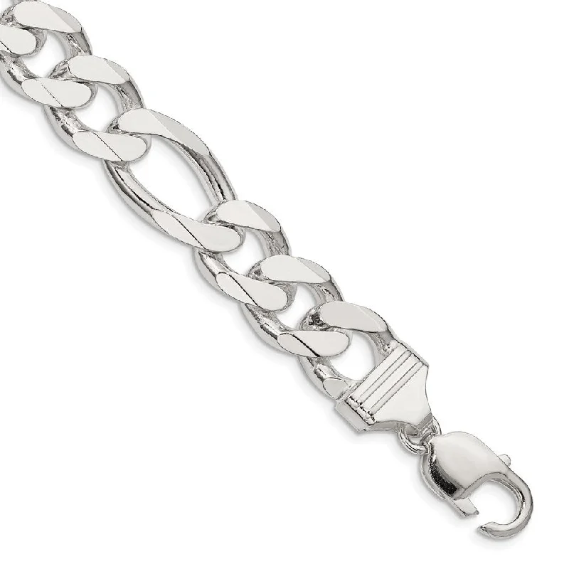 Reef bead bangles-925 Sterling Silver 13.5mm Figaro Chain Bracelet, 10"