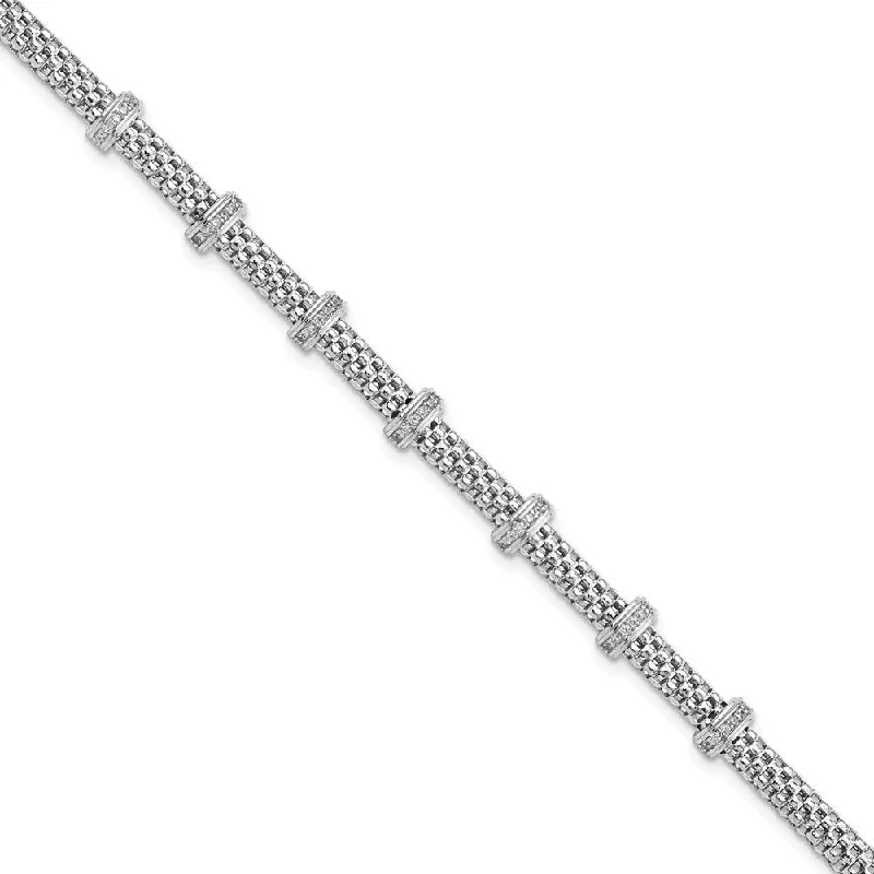 Sweeping art bracelets-925 Sterling Silver Rhodium-plated Cubic Zirconia Bracelet, 7.5" (W-6.34mm)