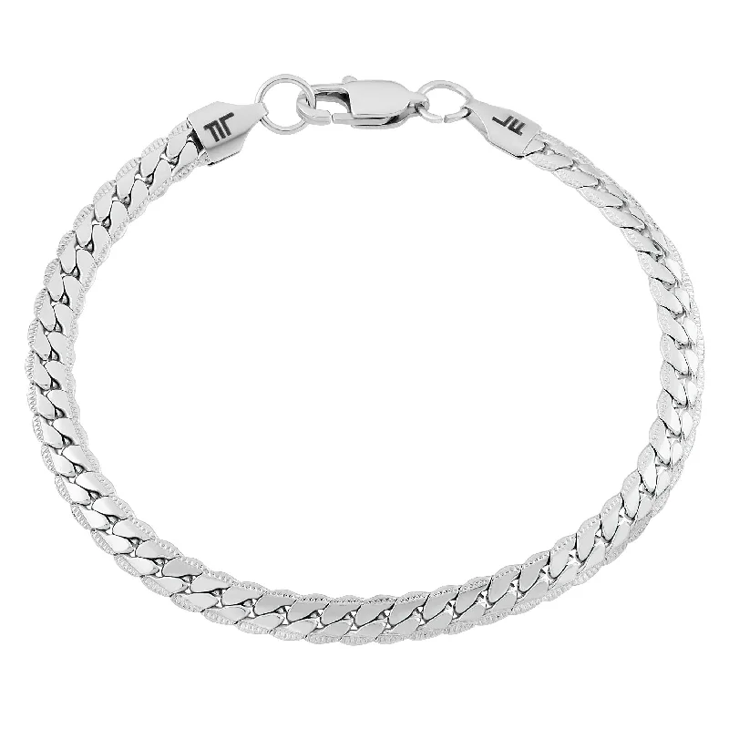 Spinel stone bangles-London Fog Fancy Link 8 Inch Stainless Steel Bracelet