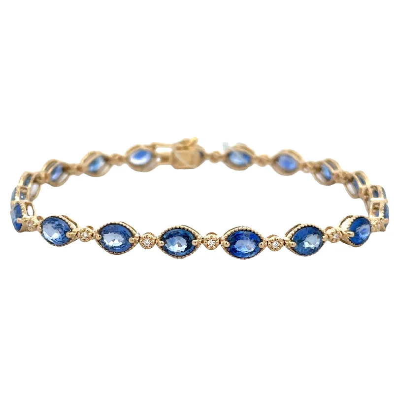 Woven thread bangles-Sapphire and Diamond Bracelet in Yellow Gold