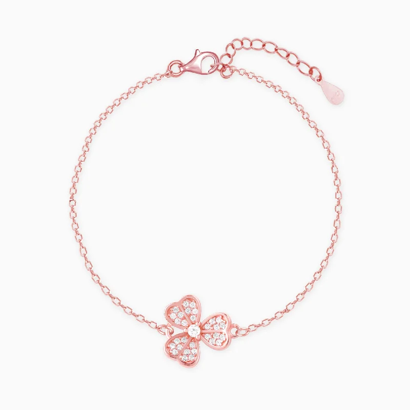 Bare dot bangles-Rose Gold Zircon-Studded Shamrock Bracelet