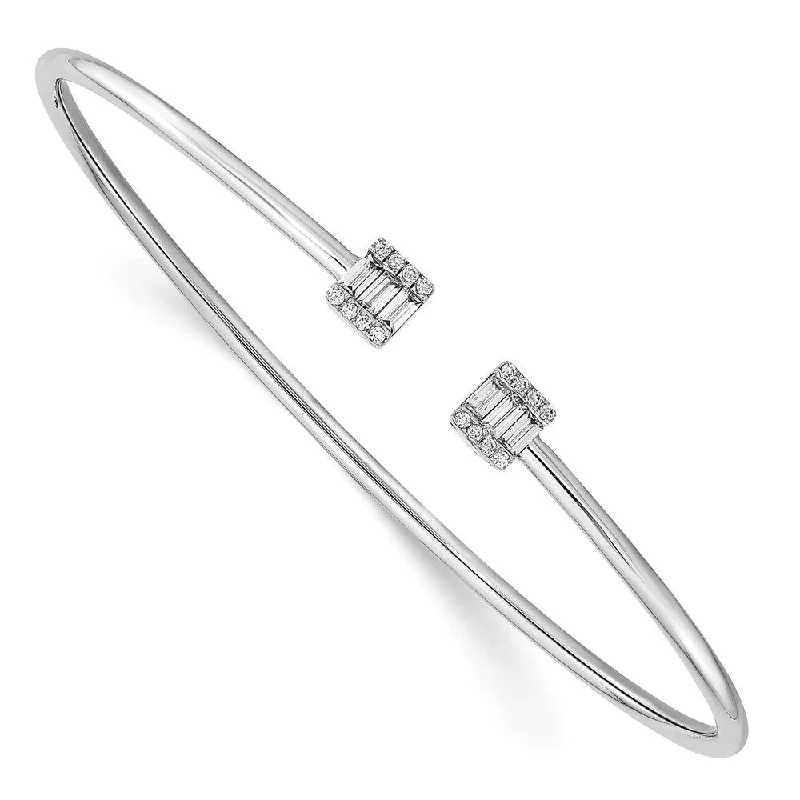 Classic lock bracelets-14k White Gold Diamond Cuff Bangle Bracelet, 7" (W-2mm)