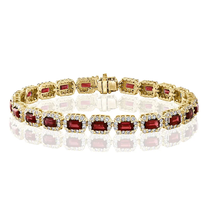 Spinel bead bangles-Ruby and Diamond Bracelet in Yellow Gold