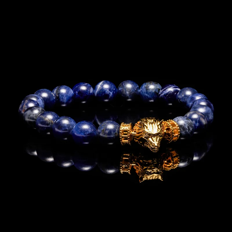 Broad gold bracelets-Wolf Bracelet In Sodalite