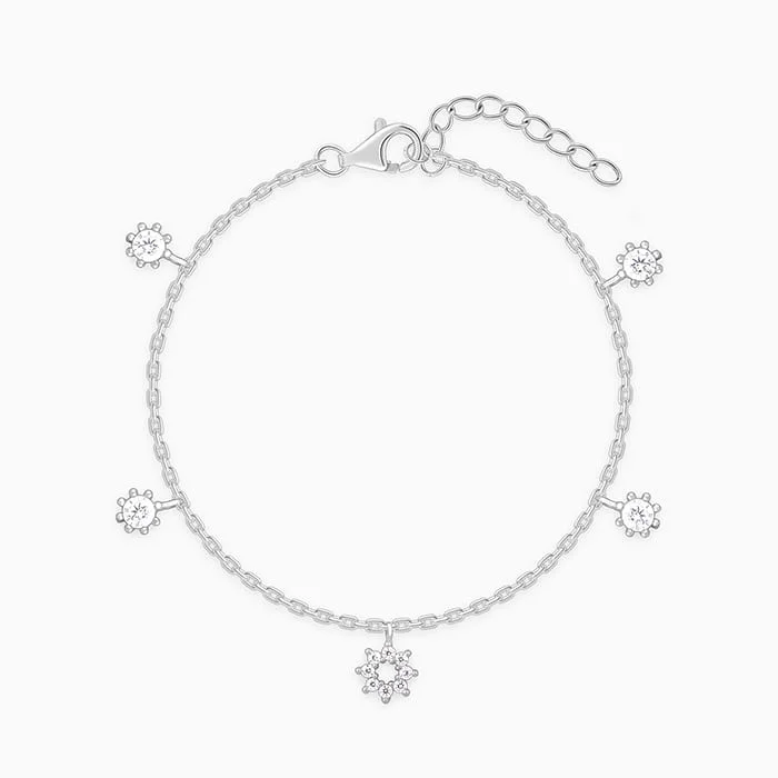 Sharp chain bracelets-Silver Flower Charm Bracelet