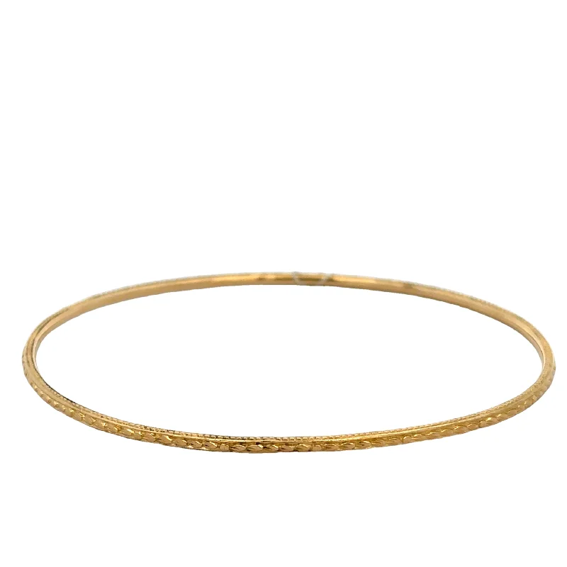 Artisan-made bangles-Thin Textured Bangle Bracelet in 18k Yellow Gold