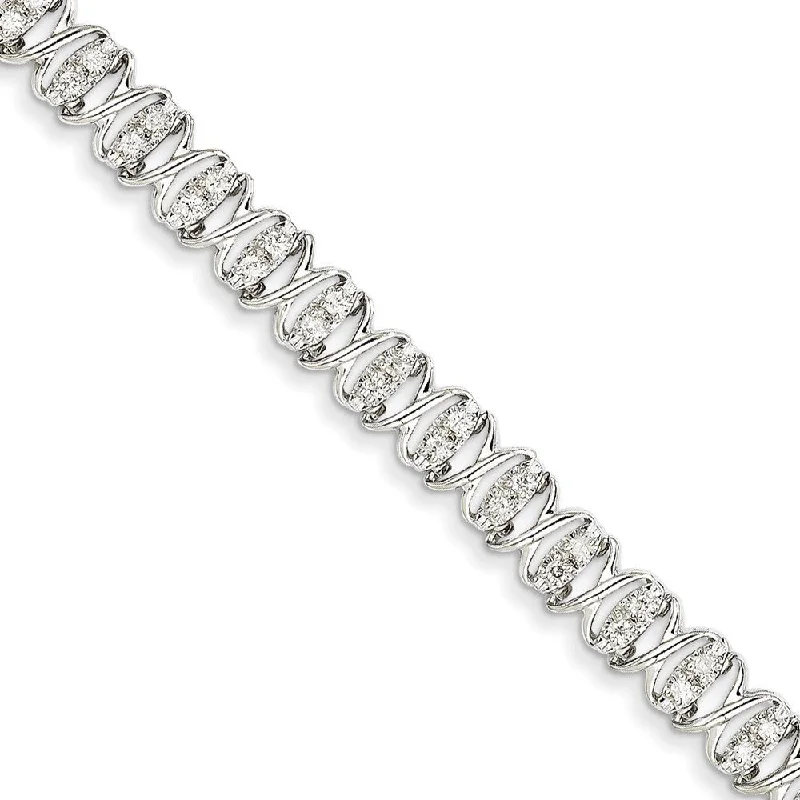 Sharp chain bracelets-14k White Gold 7mm Diamond Fancy Bracelet, 7" (1cttw)