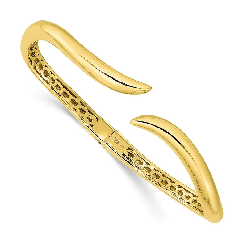 Flush clasp bangles-925 Sterling Silver Gold-tone Wavy Hinged Bangle Bracelet (13.91grm)