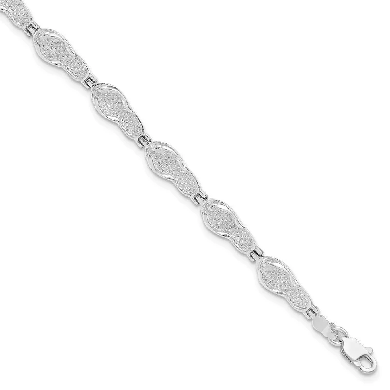 Embossed metal bangles-925 Sterling Silver Flip-flop Bracelet, 7.25" (W-5.82mm)