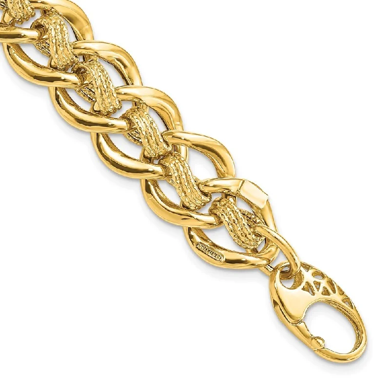 Georgian style bangles-14k Yellow Gold 15mm Textured Fancy Link Bracelet, 8"