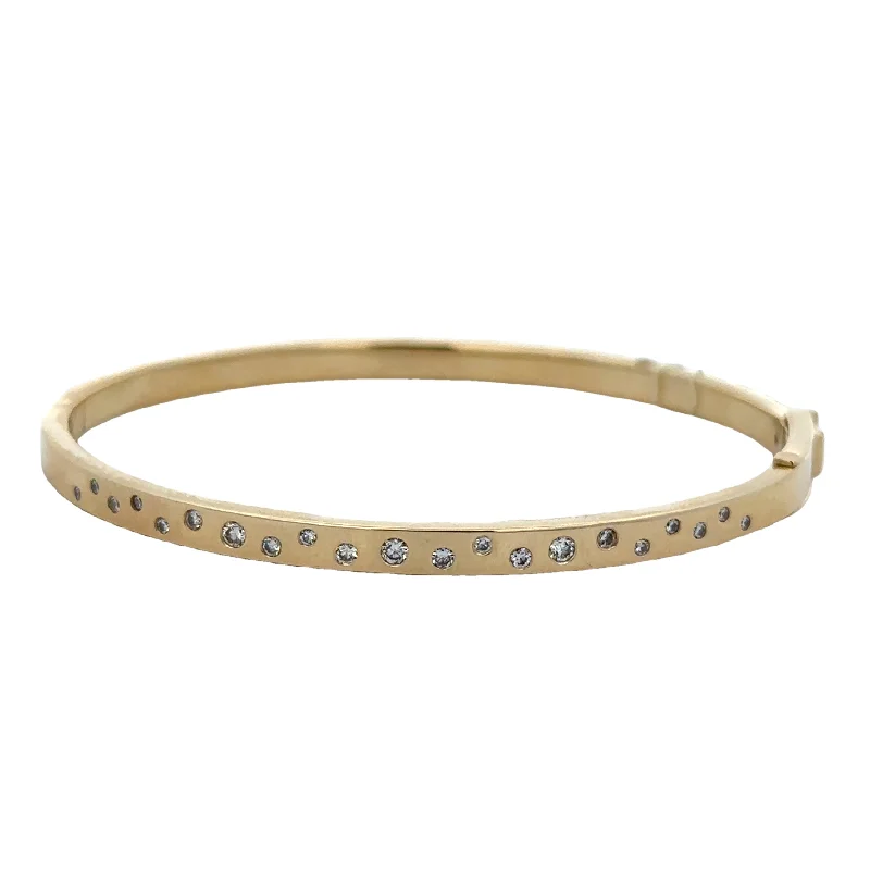 Lavish stone bracelets-Flush Set Diamond Bangle Bracelet in Yellow Gold