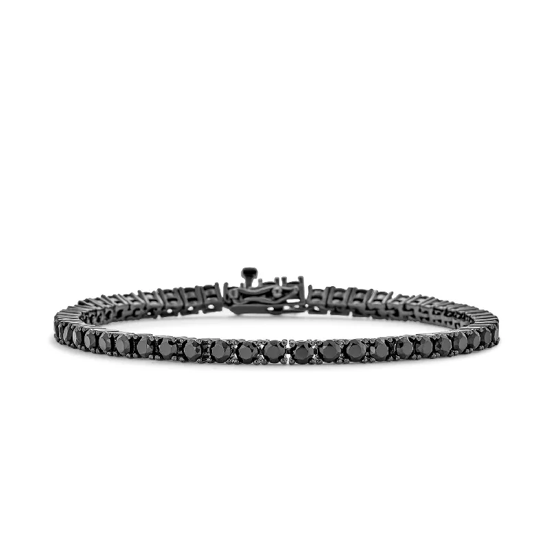 Spiral wire bangles-Traditional Bridal Jewelry 10 CT CZ Round Solitaire Tennis Bracelet Black Silver 7"