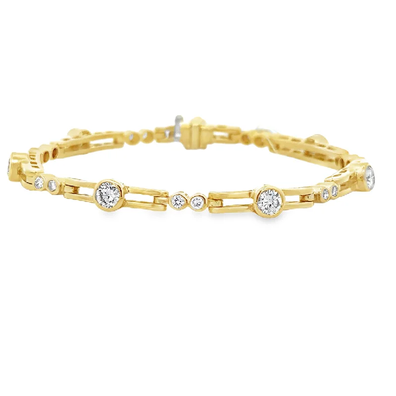 Tri-metal bracelets-2.30 CTW Bezel Set Diamond Bracelet in Yellow Gold