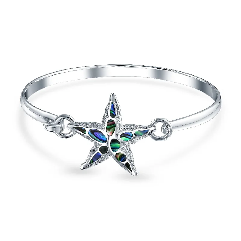 Raven feather bangles-Nautical Marine Life Abalone Shell Starfish Bangle Bracelet Sterling Silver