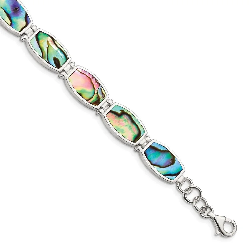 Flex bangle bracelets-925 Sterling Silver Abalone Bracelet, 7.25"