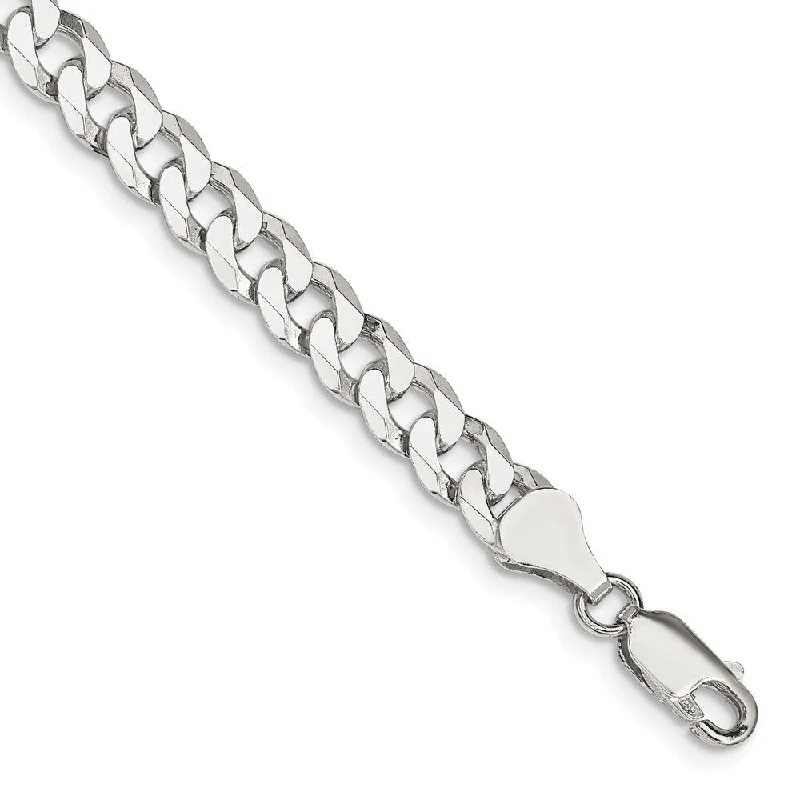 Sharp modern bracelets-925 Sterling Silver 6mm Beveled Curb Chain Bracelet, 9"