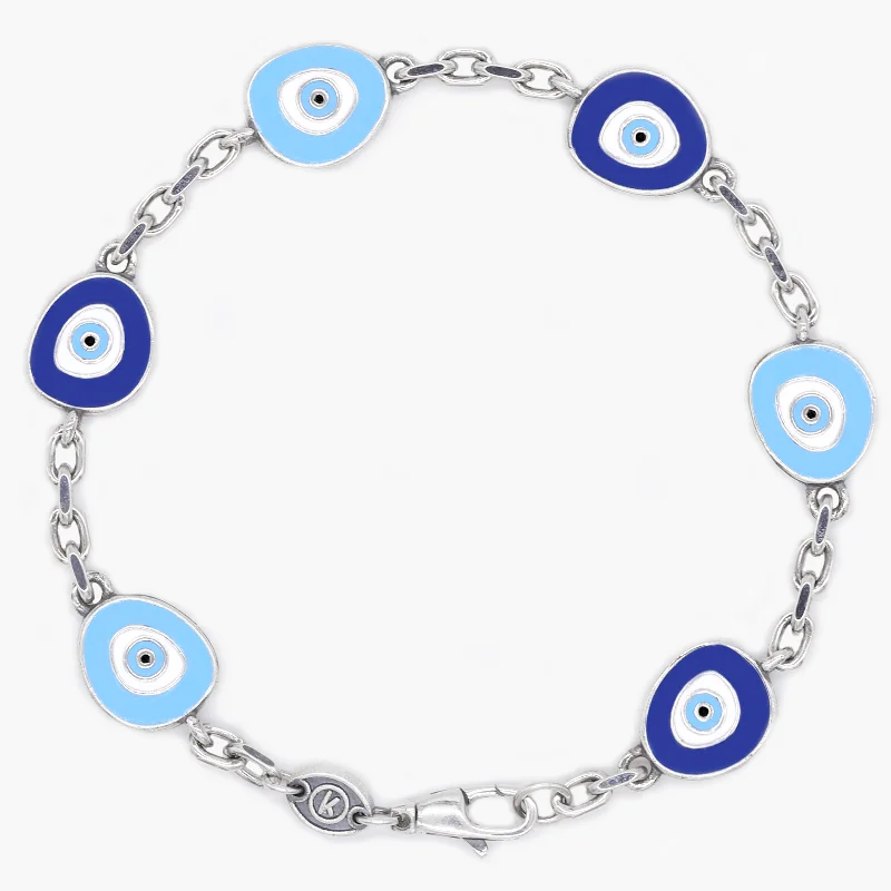 Polished silver bangles-Maxi Multi Evil Eye Sterling Silver Chain Bracelet