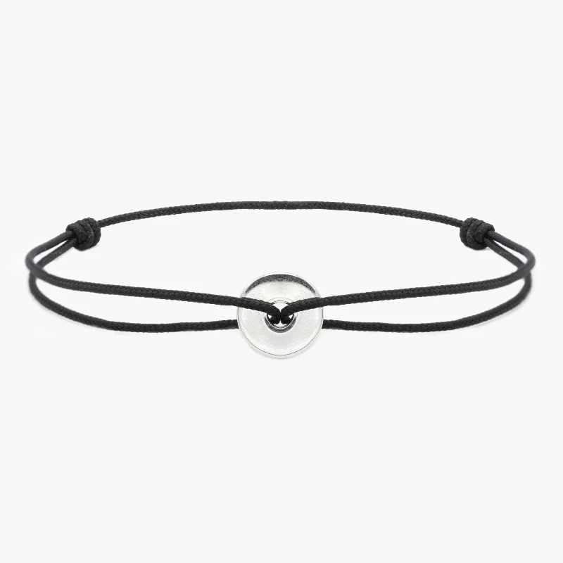 Reef theme bangles-Rope Bracelet With Sterling Silver Round Button (Black)