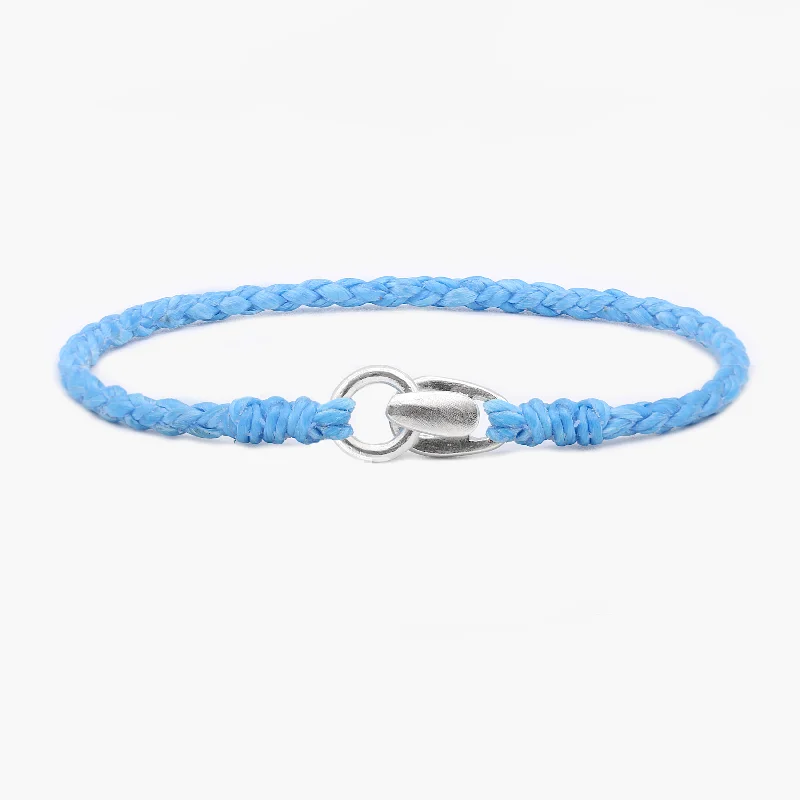 Bowed charm bangles-Braided "Antibes" Bracelet With Silver Clasp (Light Blue)