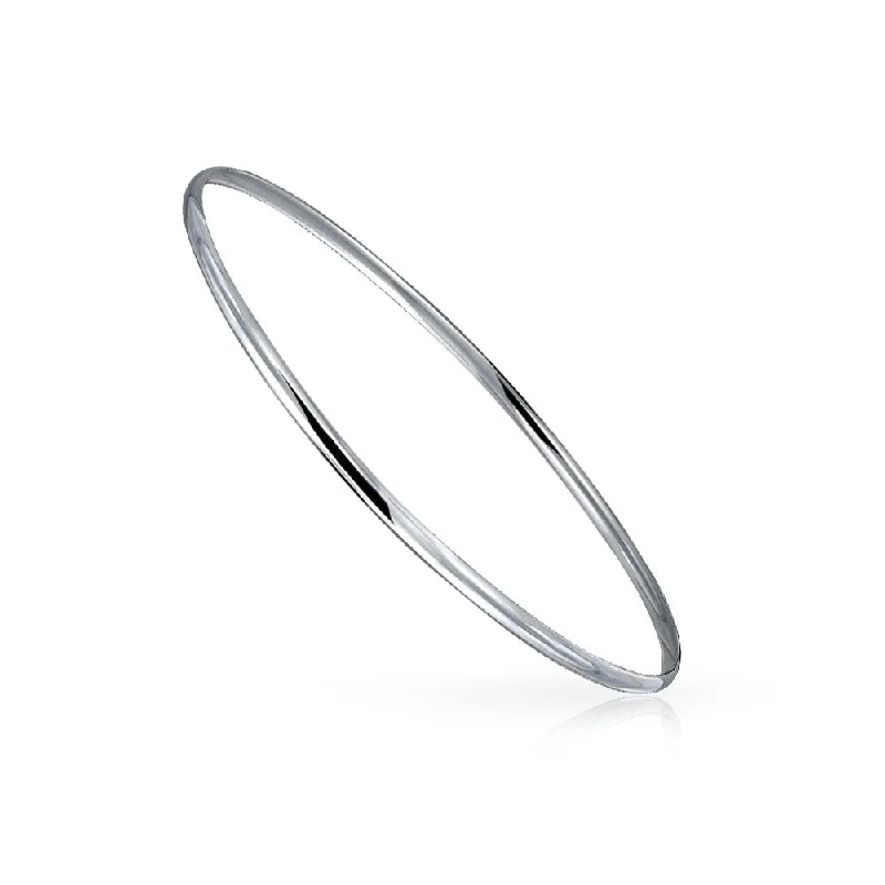 Intricate accent bangles-Plain Simple Sterling Silver Bangle Bracelet Set, 2-3MM, Round & Square Edges