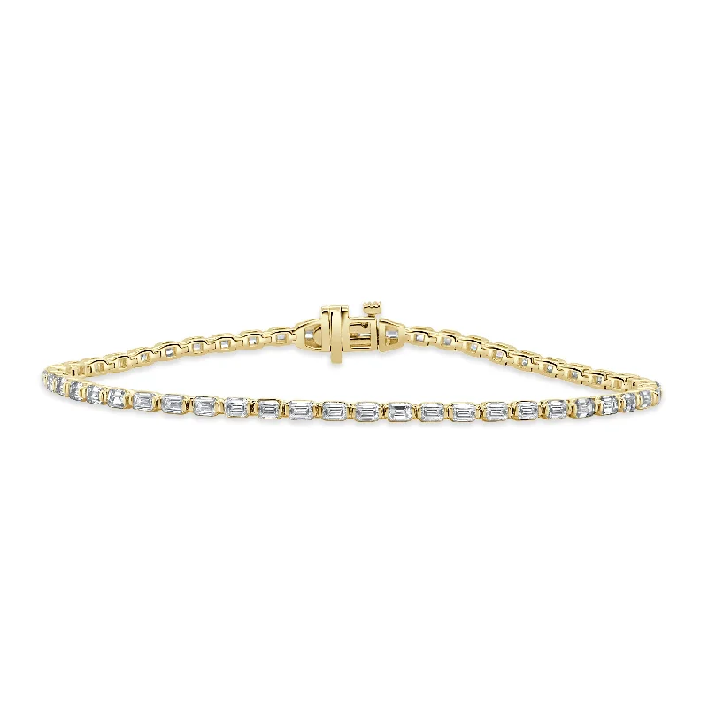 Prism crystal bangles-Joelle Collection Emerald Cut 3ct Diamond Tennis Bracelet 14K Gold - White