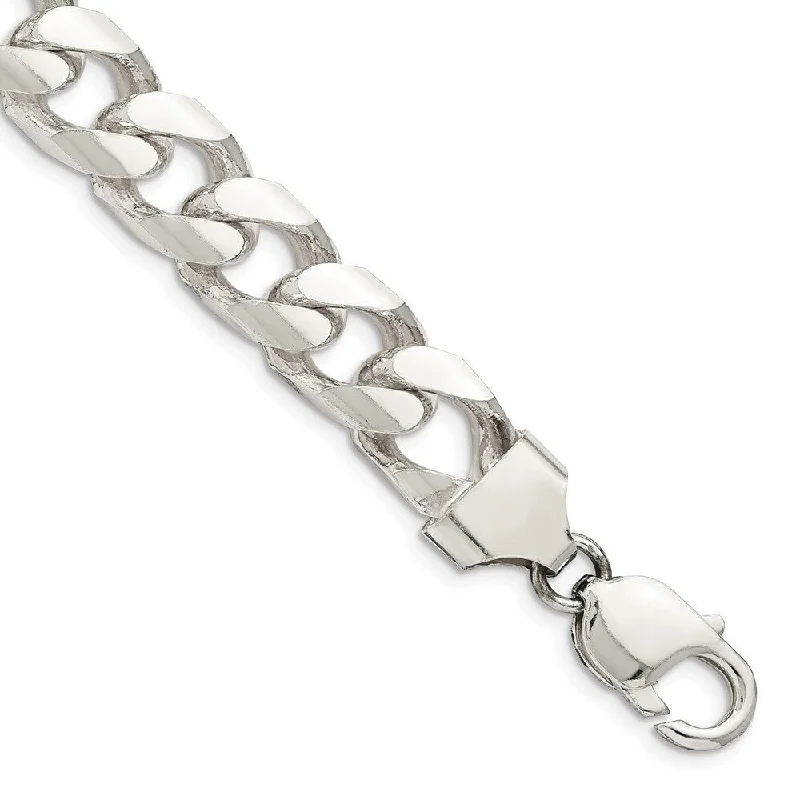 Sharp chain bracelets-925 Sterling Silver 11mm Domed w/Side Diamond Cut Curb Chain Bracelet, 10"