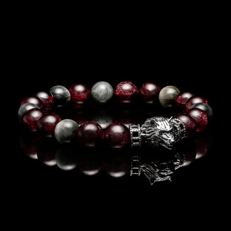 Etched word bracelets-The Blood Moon | Garnet & Hawk Eye Wolf Bracelet