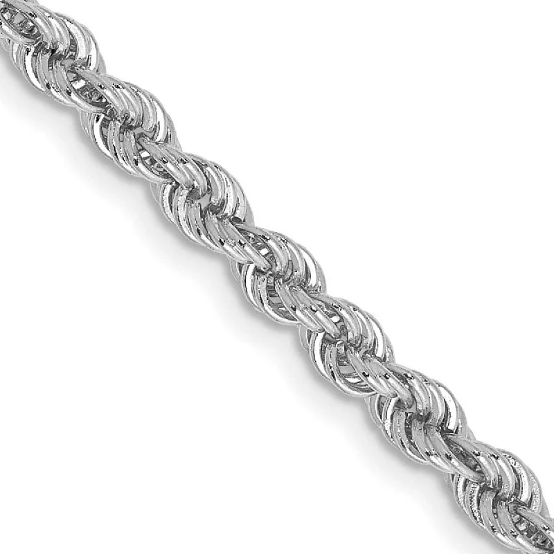 Hook clasp bracelets-Curata 14k White Gold Solid 3.25mm Regular Rope Bracelet Lobster Claw