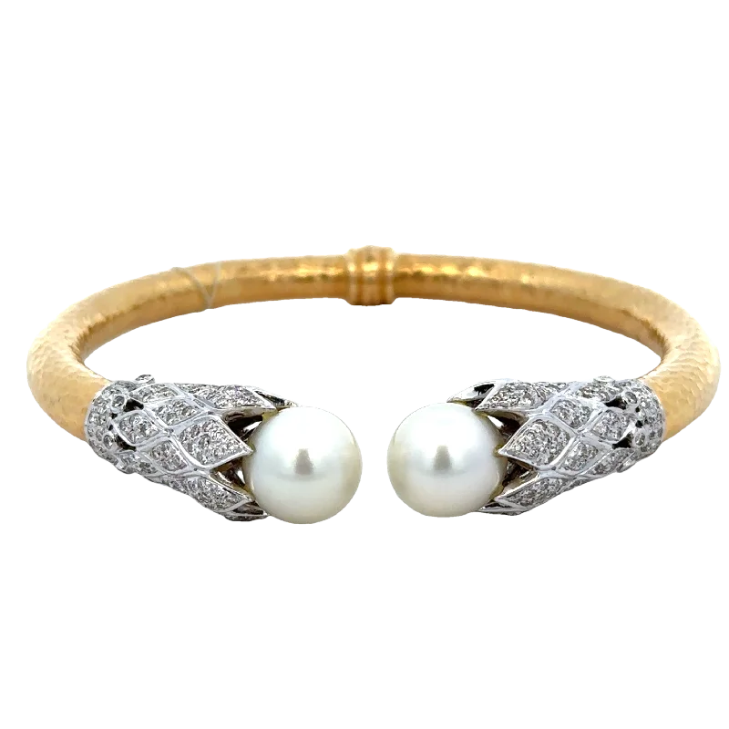 Wave shape bangles-Statement South Sea Cultured Pearl and Diamond Bracelet in 18k Gold