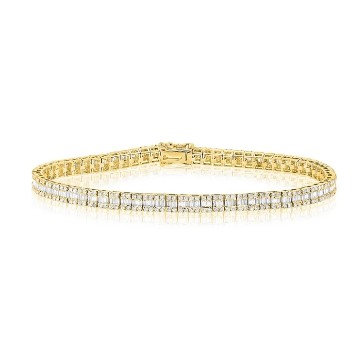 Glossy enamel bracelets-Joelle Collection Baguette Diamond Tennis Bracelet 2.35 ct. TDW 14K Gold