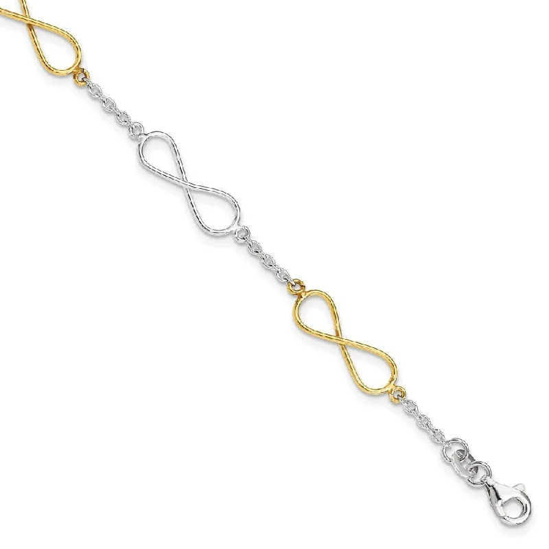 Hook clasp bracelets-925 Sterling Silver Flash Gold Infinity Symbol Bracelet, 7.5"